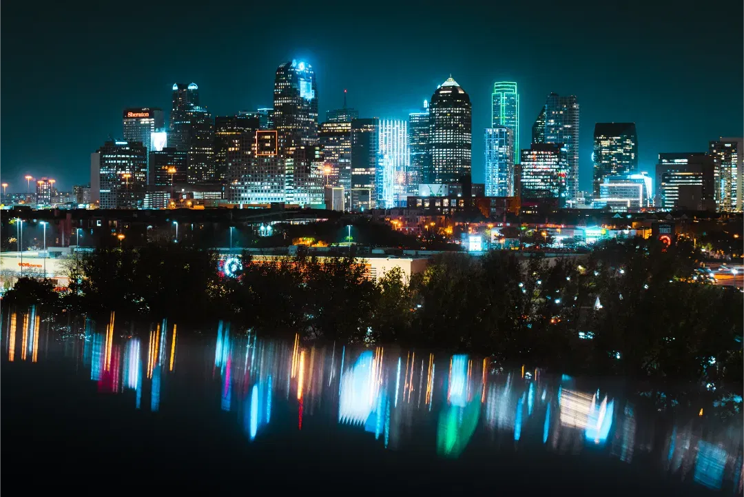 Cinematic Dallas skyline night scene