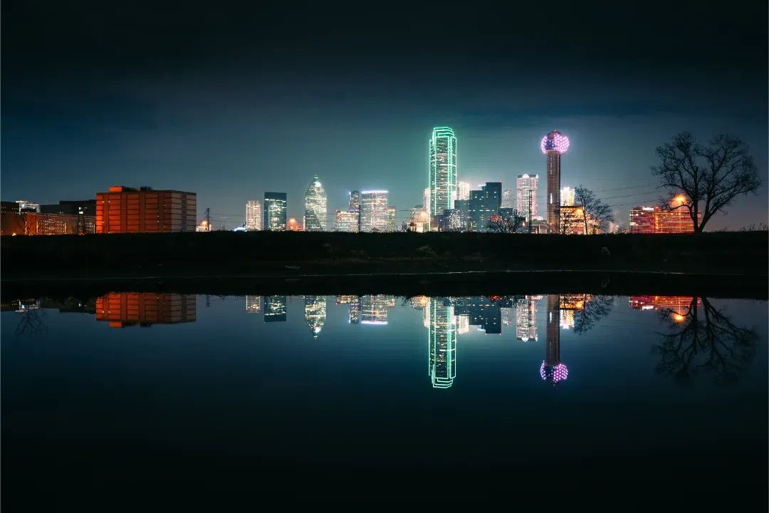 Cinematic Fort Worth skyline night scene